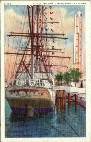 L - Byrd Antarctica Ship City Of York Chicago Worlds Fair Postcard 1934
