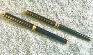 S T Dupont Dark Blue Fountain And Roller Ball Pen Set