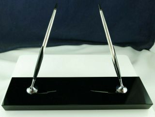 Cross Black Onyx Glass Double Desk Set Sterling Silver Executive Pen & Pencil