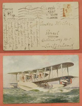 1934 Gb Seaplane Flying Boat Postcard