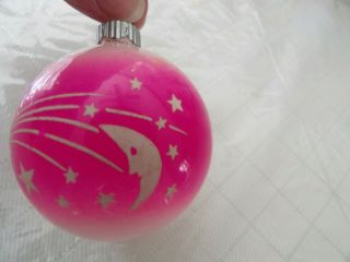 Shiny Brite pink glass ornament shooting stars & moon vintage 2