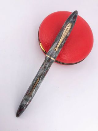 Vintage Sheaffer Gray And Red Veined Fountain Pen,  Near,  Restored,  Balance?