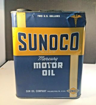 Vintage Sunoco Mercury Motor Oil 2 Two Gallon Can Gas Station Sign Sun Oil Phila