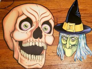 Beistle Halloween Die Cuts 2 - Sided Scary Skeleton Skull Vintage Wart - Faced Witch
