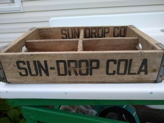 Vintage Sun - Drop Cola 4 6pk Bottle Carrier Wooden Crate,  Concord,  N.  C.