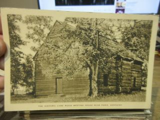 Vintage Old Kentucky Postcard Paris Cane Ridge Meeting House Log Cabin Church