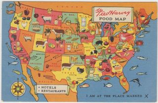 Vintage Fred Harvey Food Map Linen