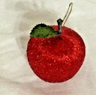 6 Vintage Glittered Red Apples Christmas Ornaments Glitter