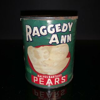 Vintage 1940’s Raggedy Ann Bartlett Pears Tin Can Usa