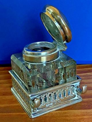 Early J.  G.  Grinsell & Sons Crystal And Sterling Silver Inkwell - Birmingham - 1901