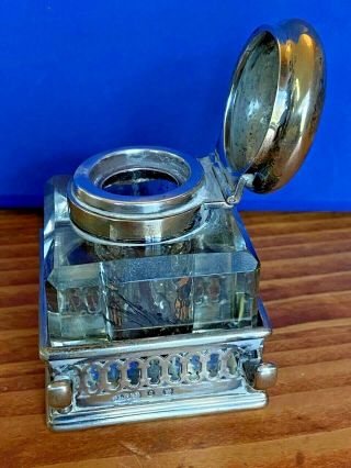 Early J.  G.  GRINSELL & SONS Crystal and Sterling Silver Inkwell - Birmingham - 1901 2