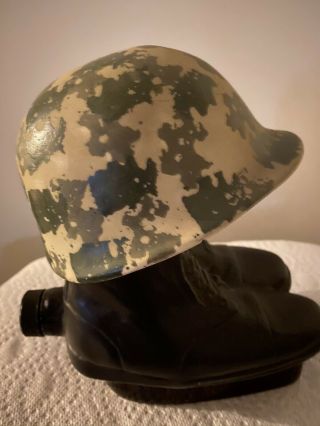 Vintage 1975 Jim Beam Army Camo Helmet and Combat Boots Whiskey Decanter.  Empty. 2