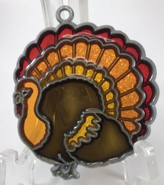 Vtg Stained Glass Style Turkey Thanksgiving/fall Window Sun Catcher Ornament