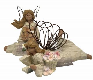 Primitive Easter Angels Wire Wings Pair With Bunny And Flower Basket Ganz