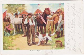 Rare 1907 Postcard Black Americana " A Good Deal " Trading And Marketing Scene Wow
