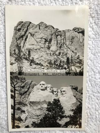 Vintage Postcard Mt Rushmore Before & After 1930’s Black & White Black Hills Sd
