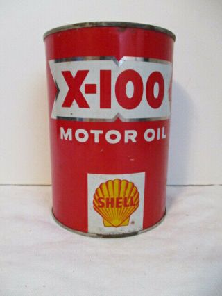 Nos Vtg Shell X - 100 Metal Motor Oil Can - Sae 20 - 20w Full - One Quart