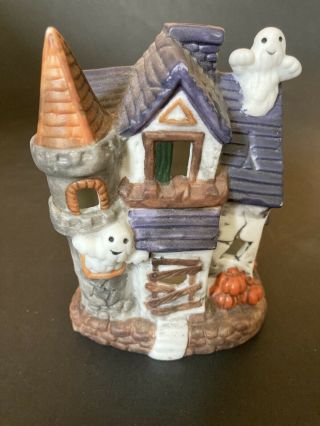 Halloween Haunted House Ceramic Tealight Candle Holder Tiny Mini Display