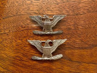 Set Of 2 Wwii Us Army Military Full Bird Sterling? Pin Badge 1 1/2 "