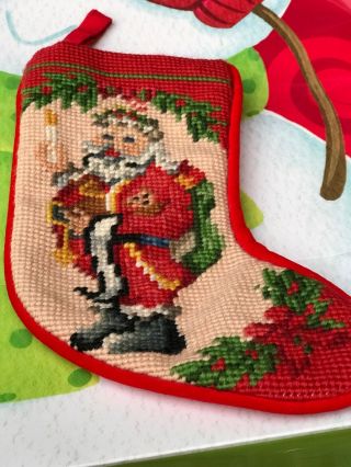 Vintage Style Christmas Stocking Small St Nick Santa Claus Needlepoint Steinwind
