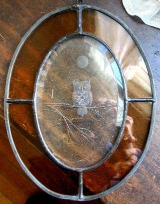 Vintage Owl Motif Etched Stained Glass Window Decoration