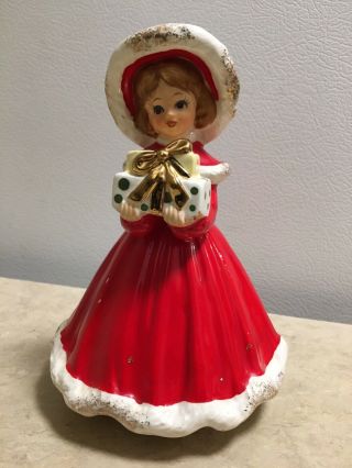 Vintage Christmas Girl In Red Figurine (japan) Musical (plays Silent Night)