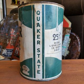 Vintage Quaker State 5 Quart QT Metal Tin Motor Oil Can BIG SIZE Empty 2