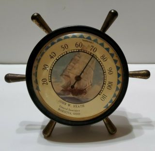 Vintage Ships Wheel Thermometer Advertising General Insurance Marietta,  Ohio