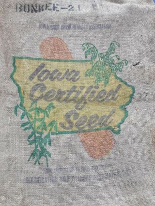 Vintage Seed Corn Sack Iowa Certified Seed Burlap Bag