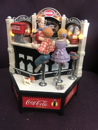 1995 Enesco Coca Cola Soda Shop Music Box With Lights And Motion.  W/o Box
