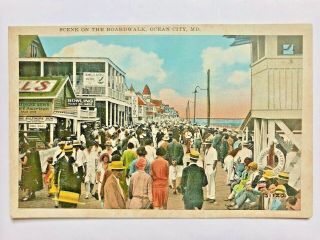 Scene On The Boardwalk,  Ocean City,  Md Posted 1928,  Billiards,  Theatre,  Crowd