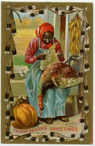 Vintage Black Americana Embossed Thanksgiving Greetings T.  F.  607 Mw Taggart 1908