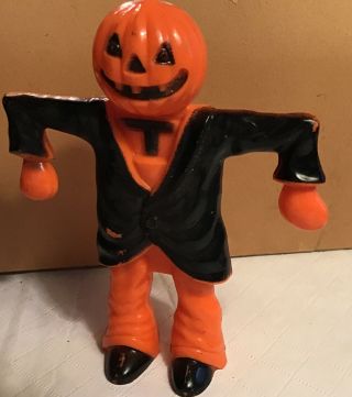 Vintage Hard Plastic Rosbro Halloween Candy Container Scarecrow