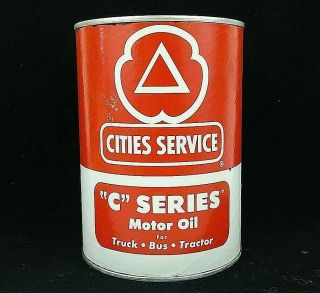 Vtg Cities Service C Series Sae 30 Motor Oil Quart Cardboard Can Gas Station