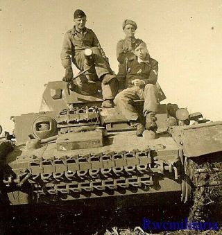 Veteran German Panzer Crew Posed Topside On Their Pzkw.  Iv Tank; Russia