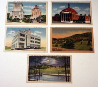 5 - 1950s Linen Postcards - Asheville North Carolina City Hall - First Baptist