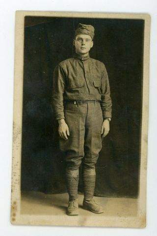 Vintage Rppc Postcard World War 1 Ww1 Us Soldier Posing In Portrait