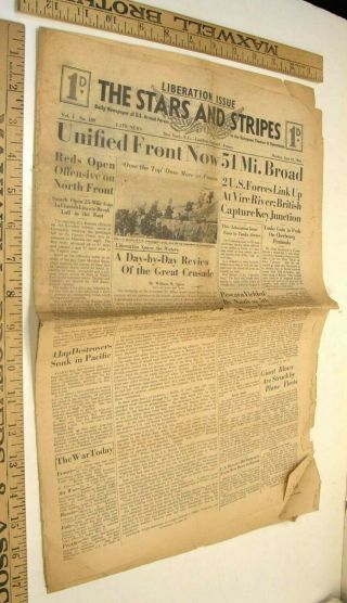 JUNE 12 1944 STARS & STRIPES NEWSPAPER LIBERATION ISSUE D - DAY LONDON EDITION 2