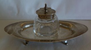 Birmingham 1904 English - Sterling Silver & Crystal Glass Ink Well - By S & Co