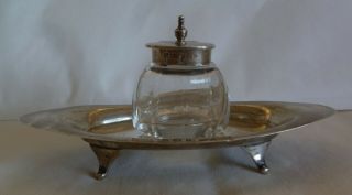 BIRMINGHAM 1904 ENGLISH - STERLING SILVER & CRYSTAL GLASS INK WELL - BY S & Co 2