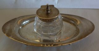 BIRMINGHAM 1904 ENGLISH - STERLING SILVER & CRYSTAL GLASS INK WELL - BY S & Co 3