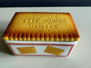 Ceramic Lu Petit - Beurre Nantes France Tea Biscuit Cookies Covered Box Dish