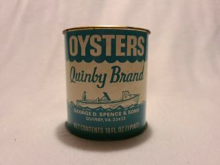 George D.  Spence & Sons Oysters Quinby Brand Virginia Oyster Pint Tin Can Va.  612