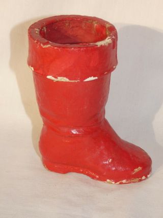 Vintage Christmas Paper Mache Pressed Cardboard Santa Boot Candy Container 5 "