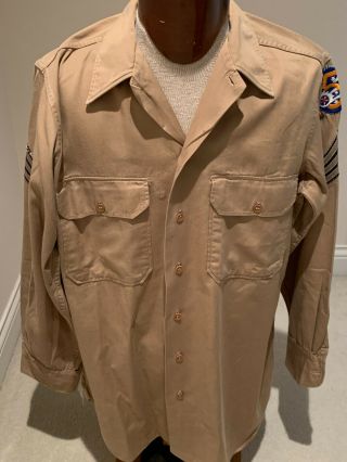Wwii Us Army Air Force 5th Aaf Sgt Light - Weight Summer Cotton Tan Shirt,  Size 15