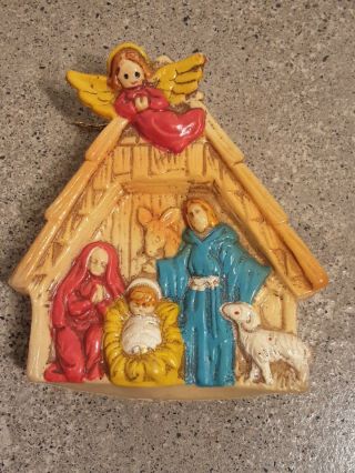 Vintage Blow Mold Christmas Nativity Ornament Made In Japan Manger Angel