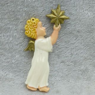 Vintage Hard Plastic Angel Holding Star Christmas Ornament Germany Small 2in