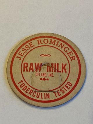 Jesse Rominger Dairy Milk Bottle Cap Upland In Ind Indiana