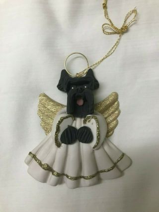 Adorable Scotty Dog Angel Clay Christmas Ornament With Gold Wings By Cecile