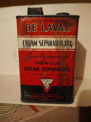 Vintage De Laval Cream Separator Oil Tin Can half gallon Farm Cows 3